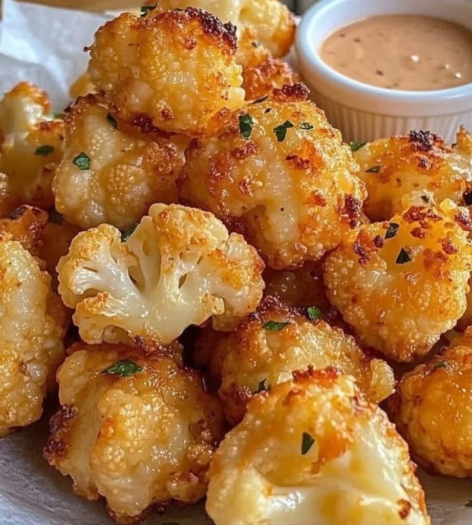 Crispy roasted cauliflower with garlic and paprika, served as a healthy side dish.