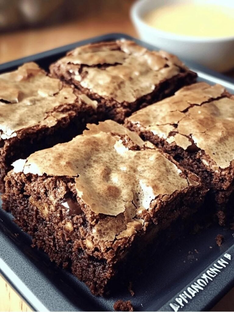 A tray of moist banana brownies topped with creamy brown butter frosting and sprinkled with walnuts.